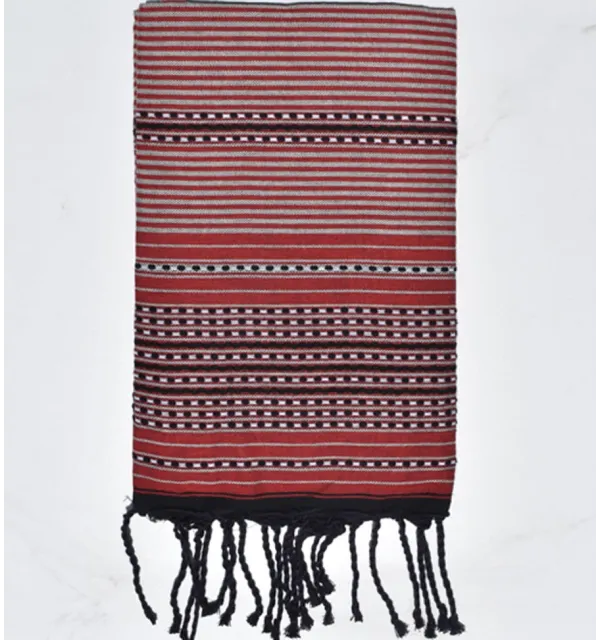 Beach towel arabesque red, light gray and black Fouta Tunisia - 1