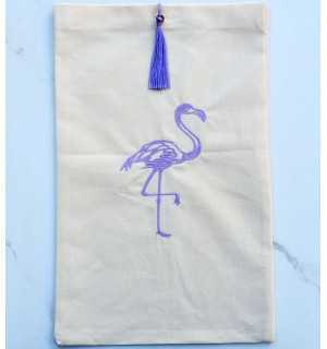 Pouch light beige personalized and with lavender pompom Fouta Tunisia - 1