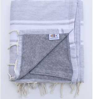Beach towel doubled sponge light gray and gray Fouta Tunisia - 1