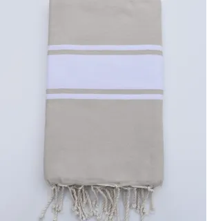 Light beige flat beach towel Fouta Tunisia - 1 2