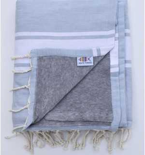 Beach towel doubled sponge smoke blue and gray Fouta Tunisia - 1