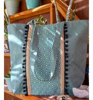 Saint Tropez bag green with black pompoms Fouta Tunisia - 1