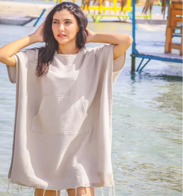 Poncho towel greige Fouta Tunisia - 1