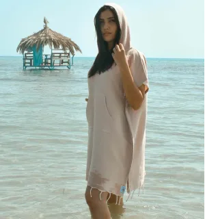 Poncho towel greige Fouta Tunisia - 1 2