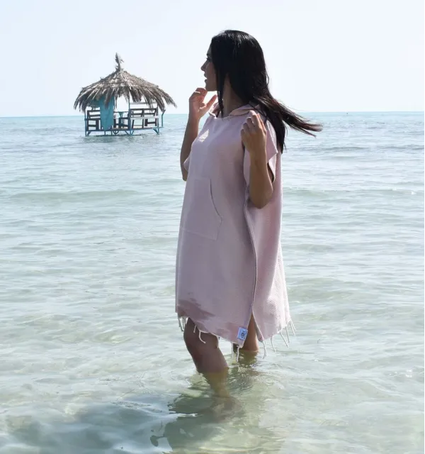 Poncho towel parrot Pink Fouta Tunisia - 1
