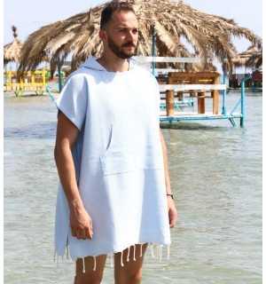 Poncho towel sky blue Fouta Tunisia - 1