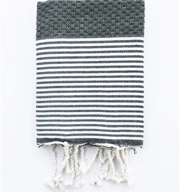 Set of 10 dark green napkins with stripes Fouta Tunisia - 1
