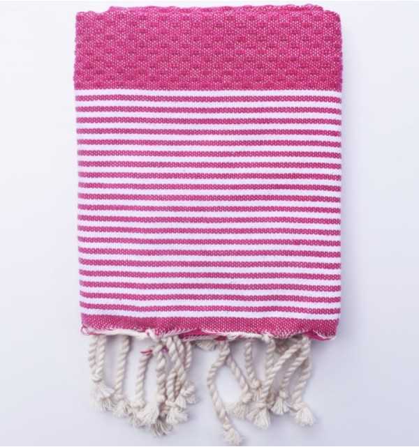 Set of 10 pink napkins with stripes Fouta Tunisia - 1