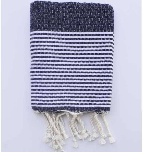 Midnight blue honeycomb napkin with stripes Fouta Tunisia - 1