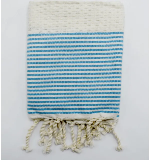 Set of 10 cream white napkins with azure stripes Fouta Tunisia - 1