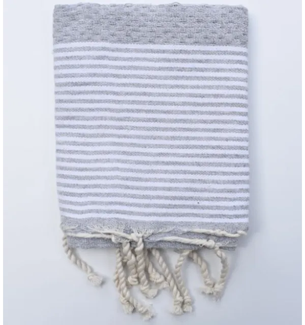 Set of 10 gray napkins with stripes Fouta Tunisia - 1