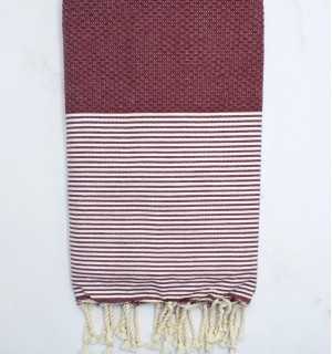 Honeycomb burgundy red striped white fouta Fouta Tunisia - 1