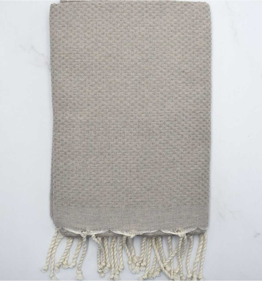 Plain Honeycomb Greige Beach Towel Fouta Tunisia - 1