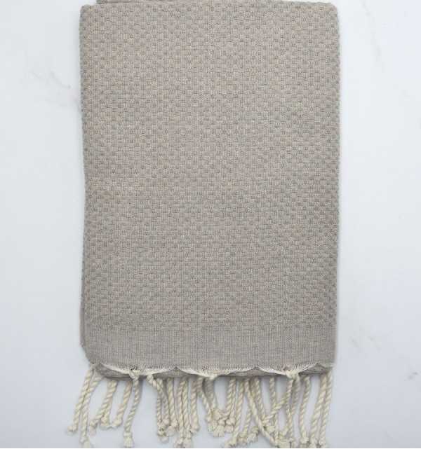Plain Honeycomb Greige Beach Towel Fouta Tunisia - 1