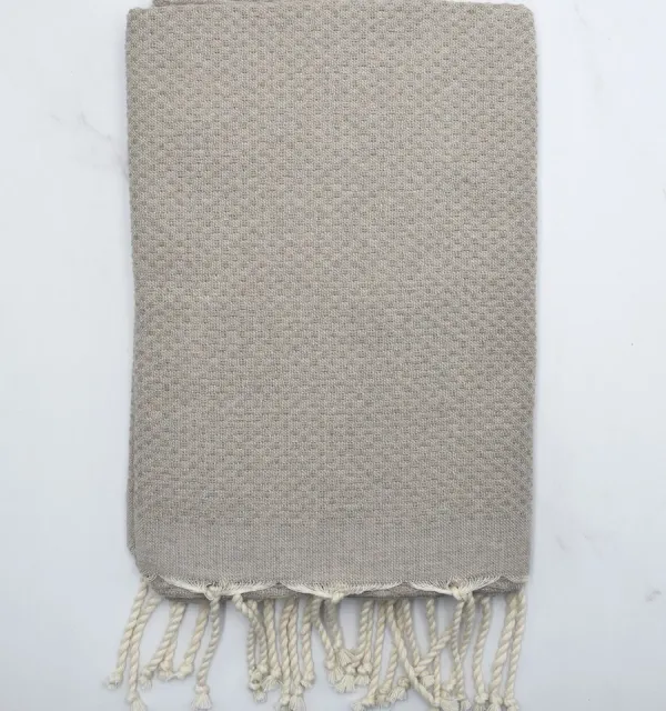 Plain Honeycomb Greige Beach Towel Fouta Tunisia - 1