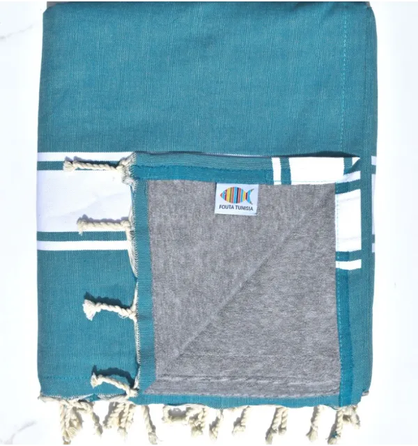 Pale aqua blue beach towel sponge Fouta Tunisia - 1
