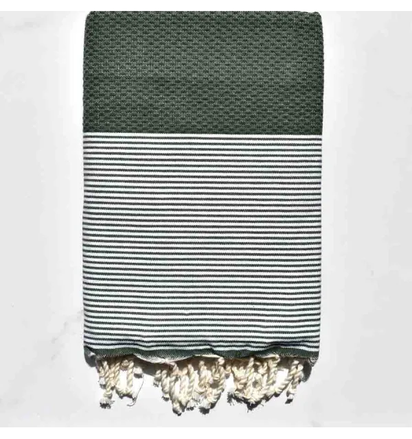 HONEYCOMB dark green striped white fouta Fouta Tunisia - 1