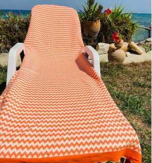 Zigzag Medium orange Beach towel Fouta Tunisia - 1
