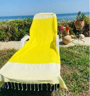 Honeycomb lime yellow striped white fouta Fouta Tunisia - 1