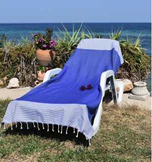 Honeycomb Tufts Blue beach towel Fouta Tunisia - 1
