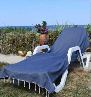 Plain honeycomb navy blue fouta Fouta Tunisia - 1