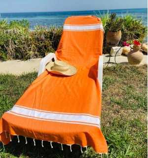 Plain Beach Towel bright orange Fouta Tunisia - 1