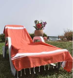 Flat orange striped white fouta Fouta Tunisia - 3 2