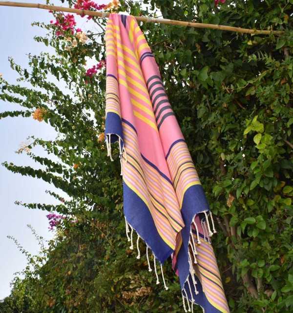pink, denim blue, yellow, light gray and anthracite beach towel Fouta Tunisia - 4
