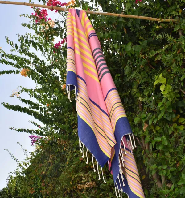 pink, denim blue, yellow, light gray and anthracite beach towel Fouta Tunisia - 4