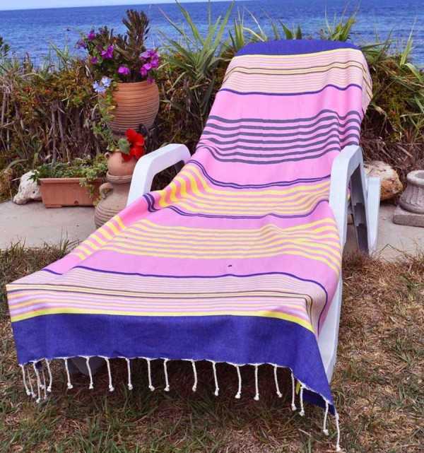 pink, denim blue, yellow, light gray and anthracite beach towel Fouta Tunisia - 1