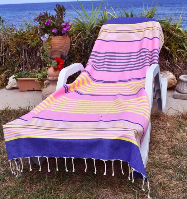pink, denim blue, yellow, light gray and anthracite beach towel Fouta Tunisia - 1
