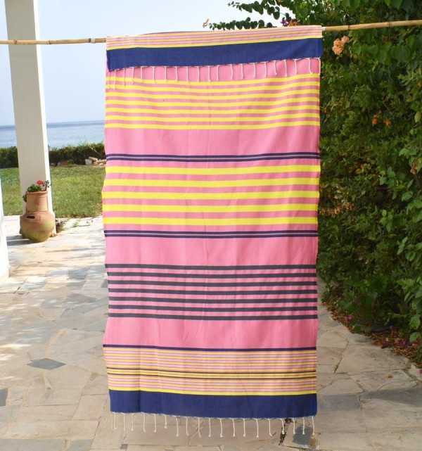 pink, denim blue, yellow, light gray and anthracite beach towel Fouta Tunisia - 3