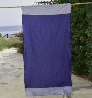 HONEYCOMB ultramarine blue striped white fouta Fouta Tunisia - 1