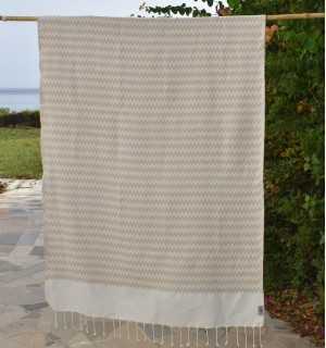 Greige zigzag beach towel Fouta Tunisia - 1