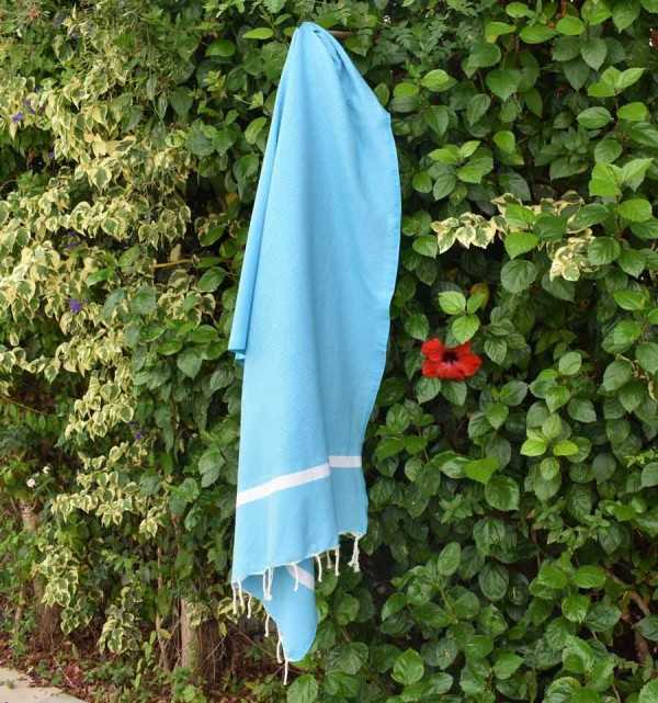 Honeycomb Deep sky blue beach towel Fouta Tunisia - 3
