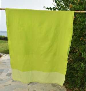 Honeycomb lime green striped white beach towel Fouta Tunisia - 1 2