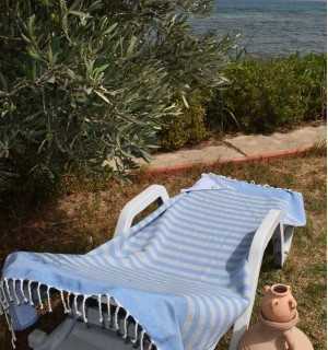 Very light blue and gray sponge beach towel Fouta Tunisia - 4 2