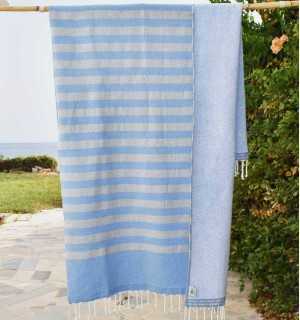Very light blue and gray sponge beach towel Fouta Tunisia - 4