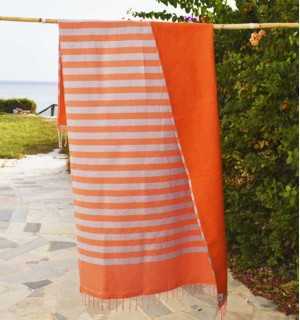 Beach towel doubled sponge orange and gray Fouta Tunisia - 1