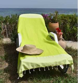 Honeycomb lime green striped white beach towel Fouta Tunisia - 1