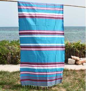 Celestial Blue pink and white striped Beach Towel Fouta Tunisia - 1