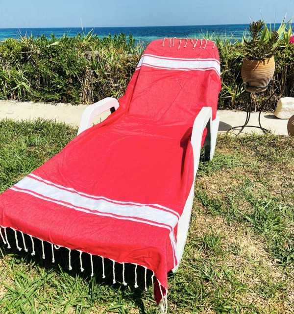 Beach towel flat red english Fouta Tunisia - 1