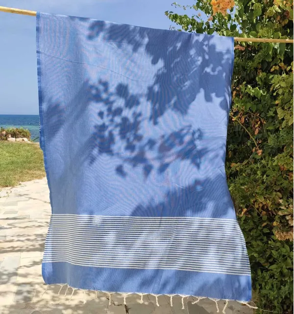 Flat medium blue Lurex Fouta  - 1