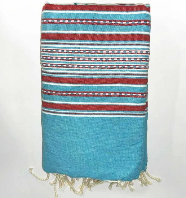 Throws arabesque turquoise and red Fouta Tunisia - 1