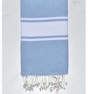 Sky blue recycled cotton beach towel Fouta Tunisia - 1