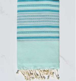 Beach towel arabesque water green and duck blue Fouta Tunisia - 1