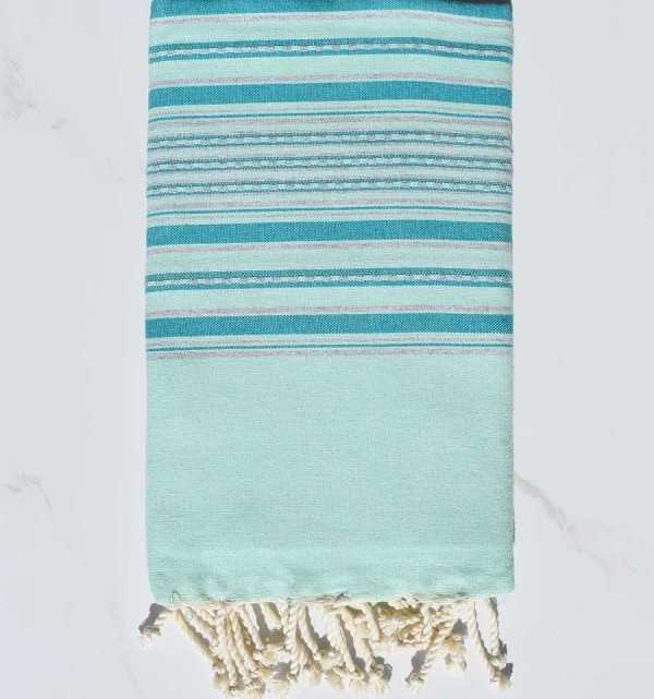 Beach towel arabesque water green and duck blue Fouta Tunisia - 1