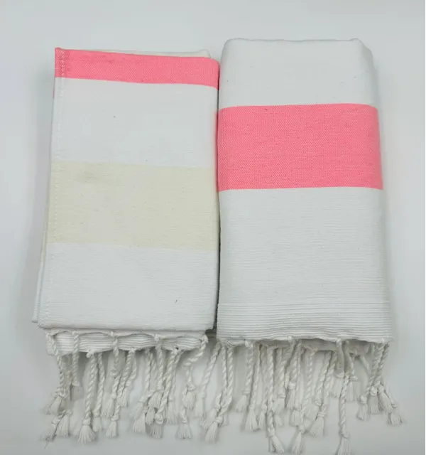 Light pink and ecru beach towel sponge Fouta Tunisia - 3