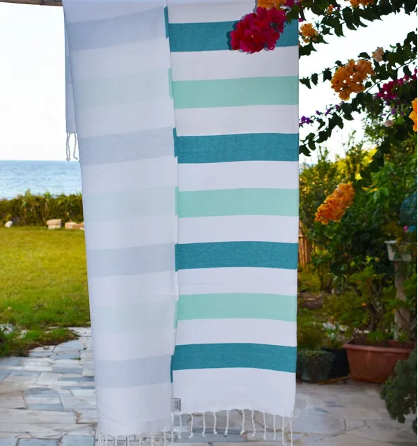 Emerald and light green beach towel sponge Fouta Tunisia - 2