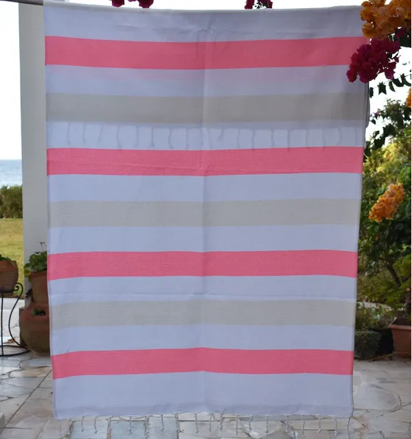 Light pink and ecru beach towel sponge Fouta Tunisia - 1